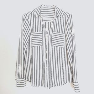 Women's Express black and white striped, button down long sleeve, Size Small